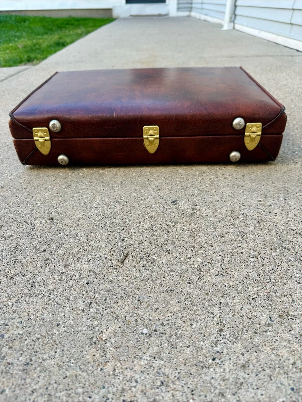 Vintage Classic Marbled Brown Leather Attaché Briefcase for Men, Hard Suitcase